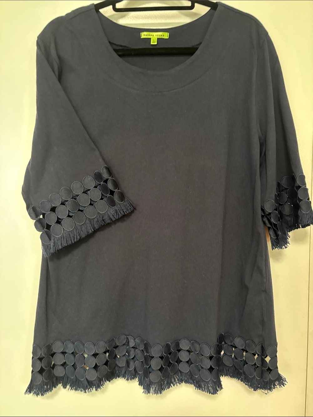 Trish Tyler Navy Fringe Circle-Trim Tunic